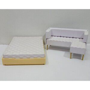 MGA Rainbow High Dollhouse Replacement Furniture White Bed & L-Shaped Sofa Couch